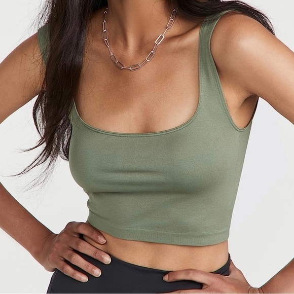 Free People Scoop Neck Crop Army Green Size XS / S NWT - Picture 3 of 8